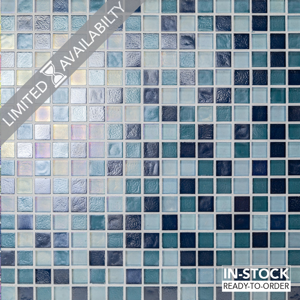 5/8″x 5/8″ Square Mosaic Glass Tile in Blue Barrier Reef Color Blend