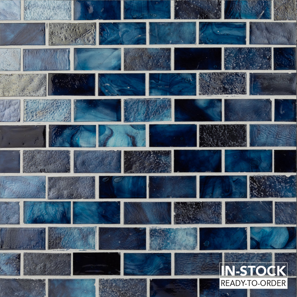 1x2 Mosaic Offset Glass Tile in Deep Blue Montego Oceanside Glass & Tile